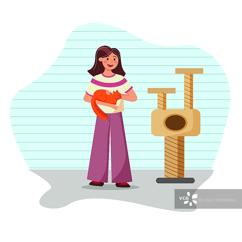 抱着橙色猫的年轻女孩图片素材