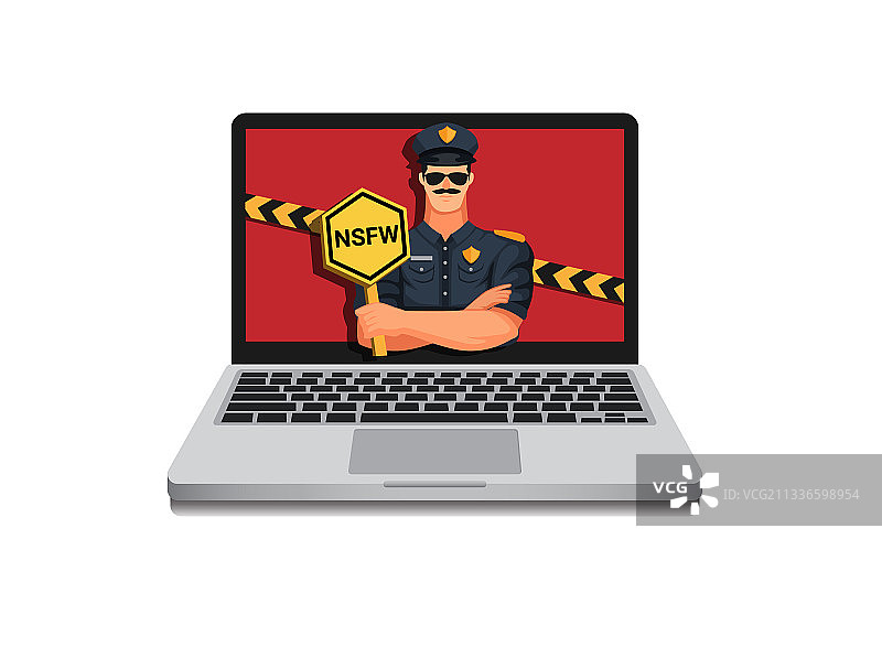警察持有NSFW网站访问阻止标志图片素材