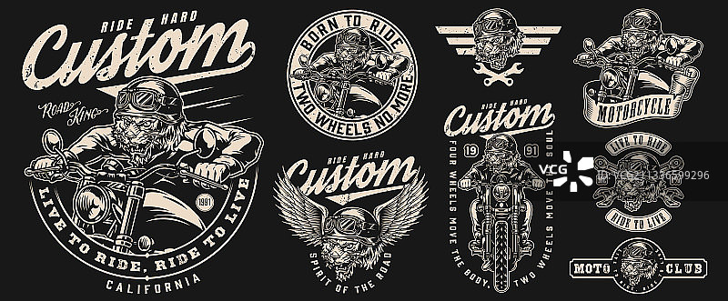 定制复古摩托车标签套装图片素材