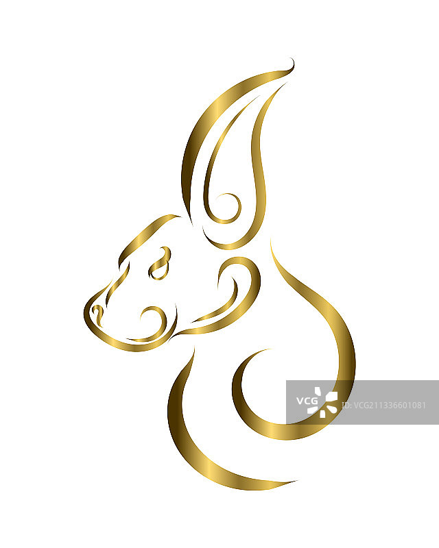 金色线条艺术兔子头部图片素材