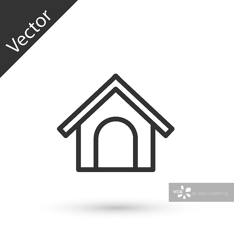 白色背景上的灰色线条狗屋图标图片素材