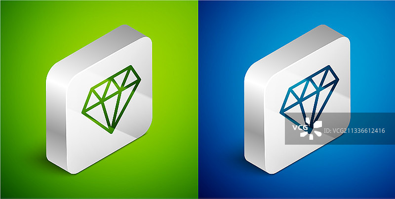 绿色背景上的2.5D线条钻石图标图片素材