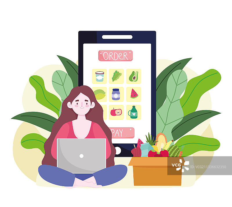女性在线购买食品图片素材