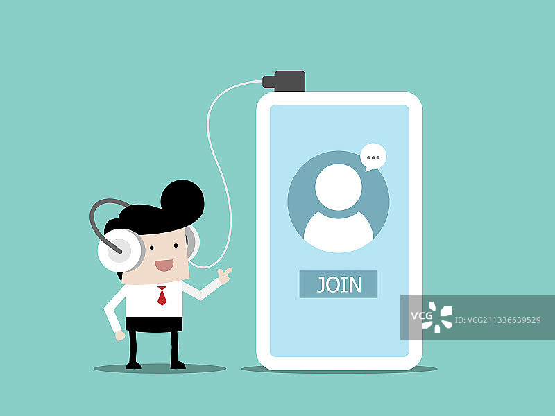 使用耳机加入聊天室的商人图片素材