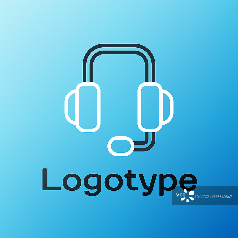 蓝色背景上的线条耳机图标图片素材