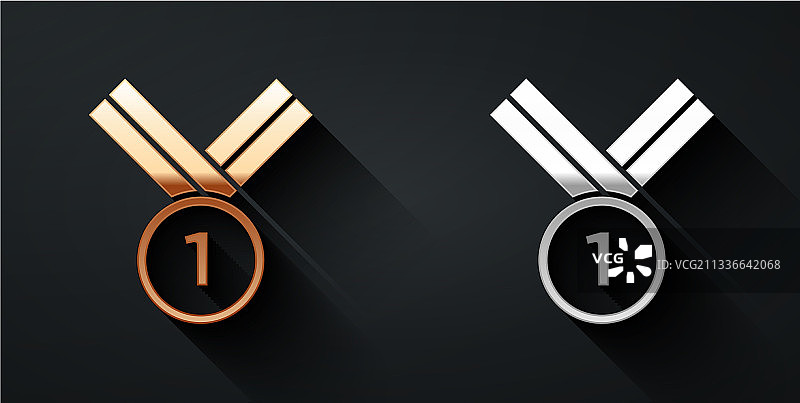 黑色背景上的金银高尔夫球奖牌图标图片素材