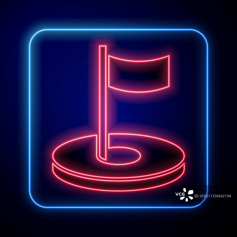 发光霓虹灯高尔夫球洞与旗帜图标图片素材