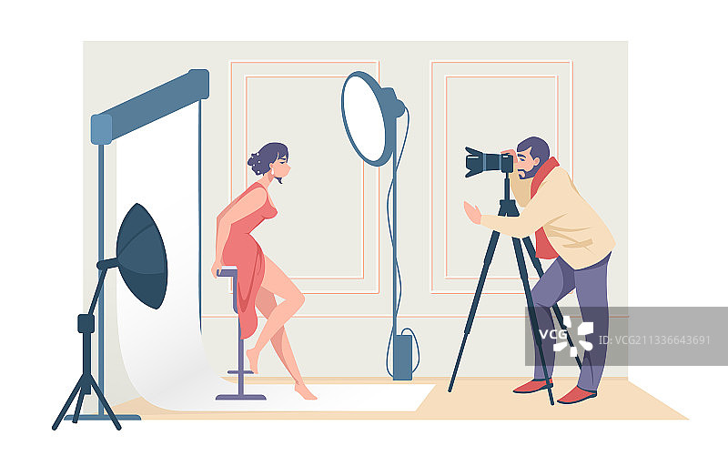 卡通摄影师拍摄模特图片素材