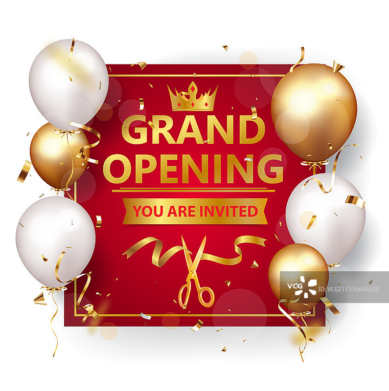 金色丝带盛大开业贺卡设计图片素材