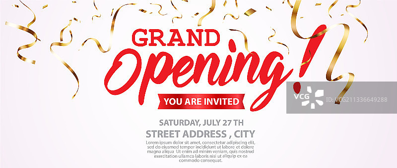 金色丝带盛大开业贺卡设计图片素材