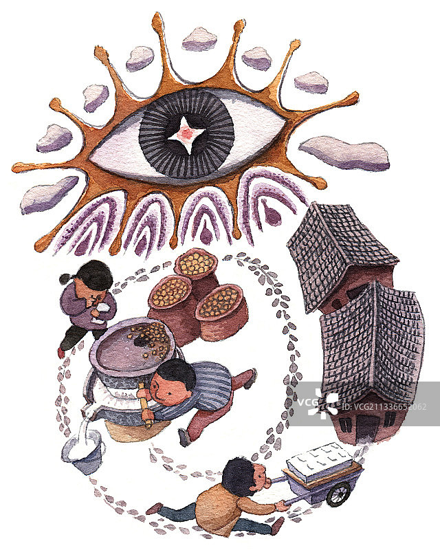 希望小学学生们在校园活动装饰性插画图片素材