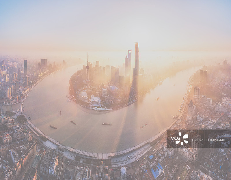 航拍上海浦东城市风光全景图片素材