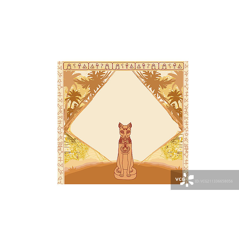 程式化埃及猫抽象复古卡片图片素材