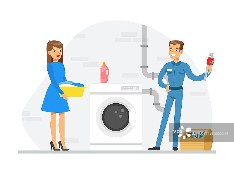 身穿蓝色制服的专业水管工正在修理图片素材