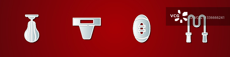 拳击沙袋、护裆和橄榄球组合图片素材