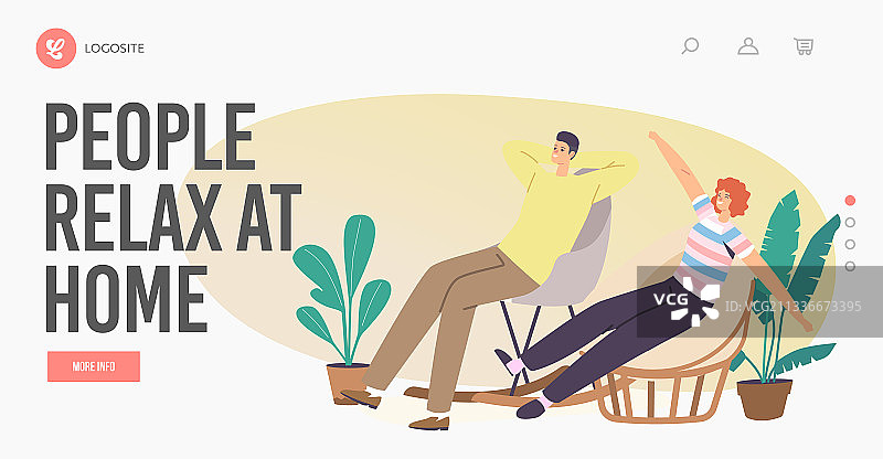 人们在家放松的着陆页模板图片素材