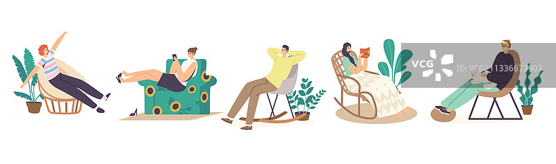 在家放松的男女角色组合图片素材