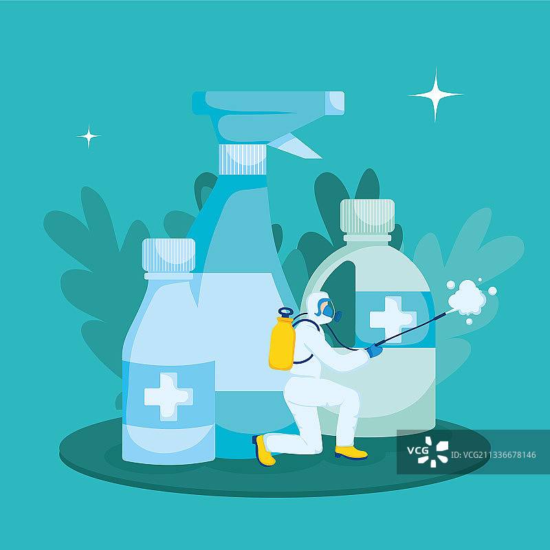 男人和消毒液瓶图片素材