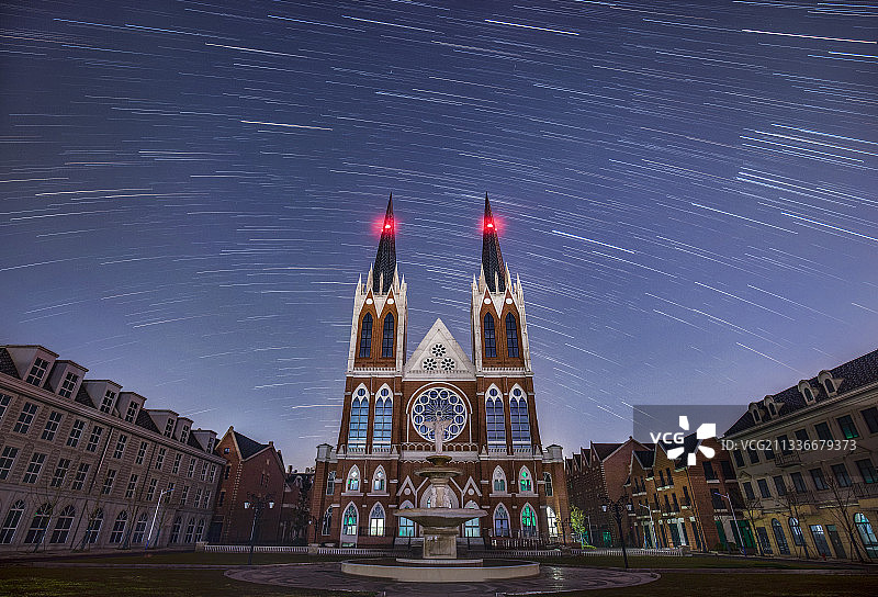 芜湖罗兰小镇星轨星空夜景风光图片素材