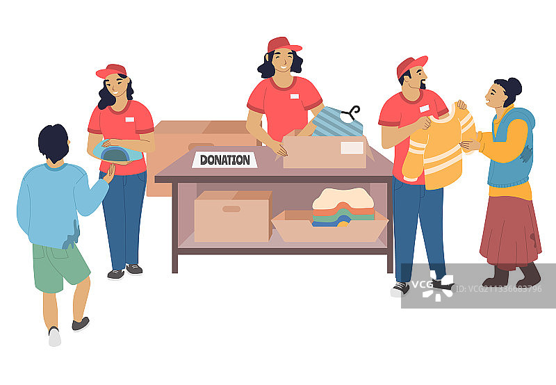 志愿者向无家可归者和穷人捐赠衣服图片素材