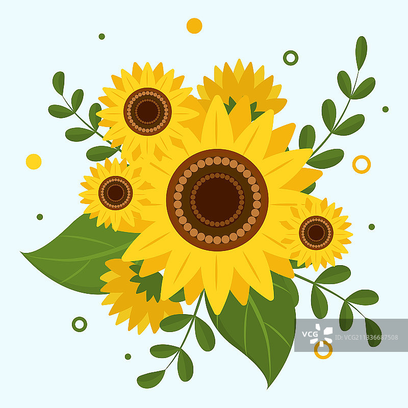 向日葵和叶子花束插花图片素材