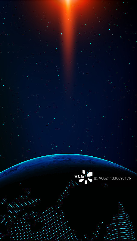 蓝色地球悬浮在有太阳光的星空，抽象矢量科技天文商务背景图片素材