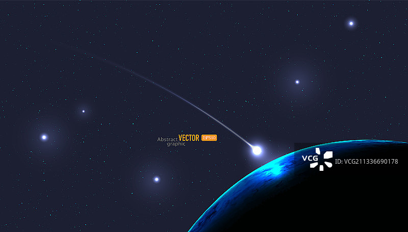 太空中带轨迹流星撞击蓝色地球，抽象矢量科技天文商务背景图片素材