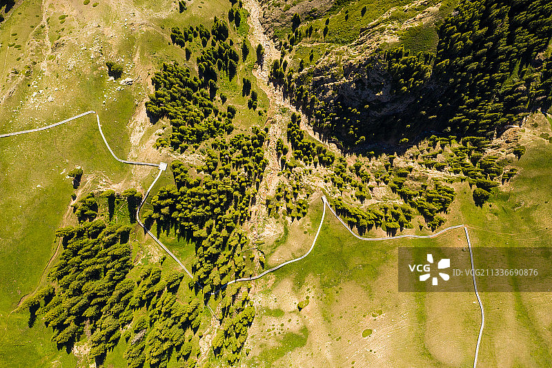 中国新疆伊犁州果子沟赛里木湖风光航拍图片素材