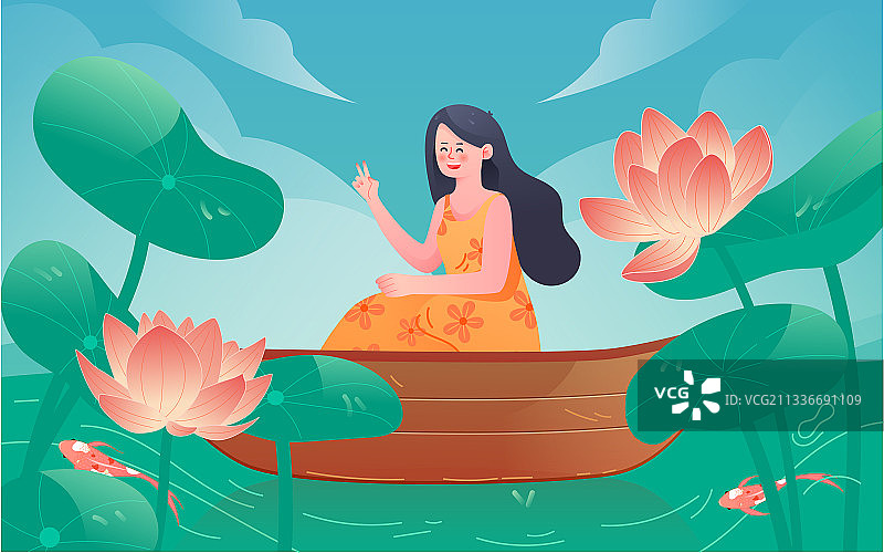 夏天出游旅行夏季人物小暑大暑节气矢量插画图片素材