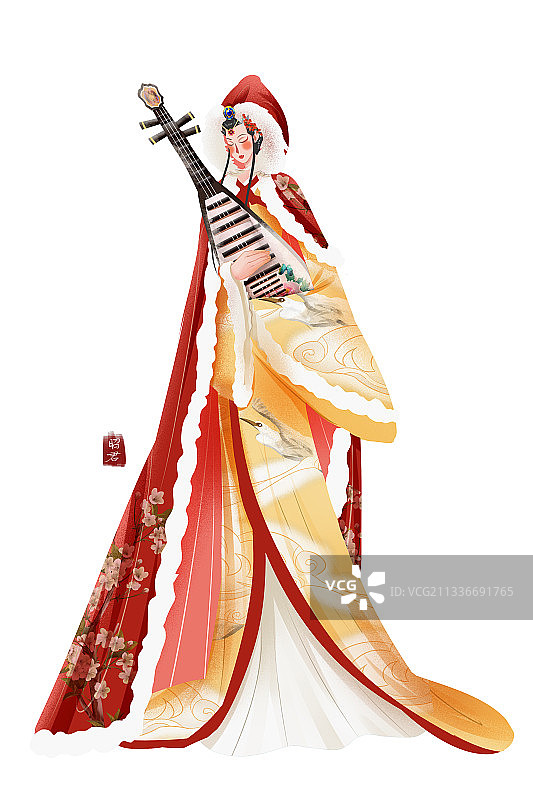 中国风水彩古代四大美人王昭君插画元素图片素材