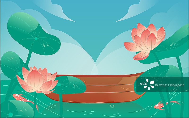 夏天出游旅行夏季荷塘小暑大暑节气矢量插画图片素材