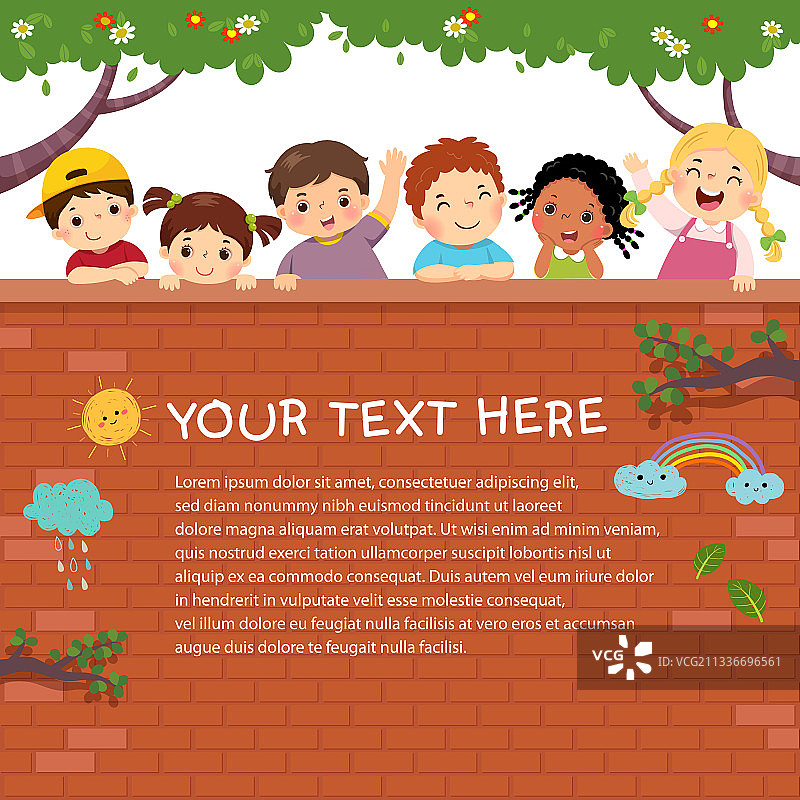 砖墙上快乐儿童模板图片素材