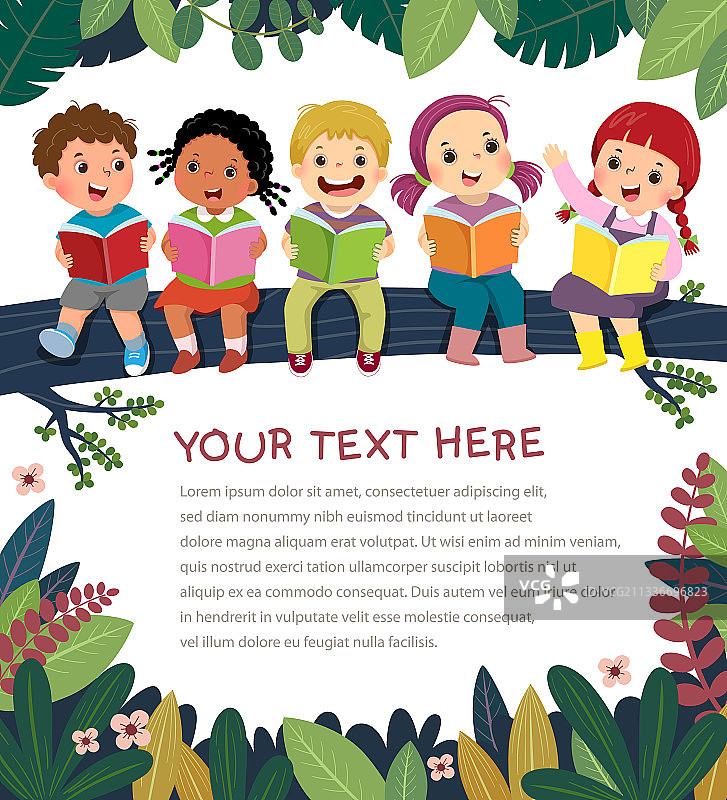 儿童树枝读书模板图片素材