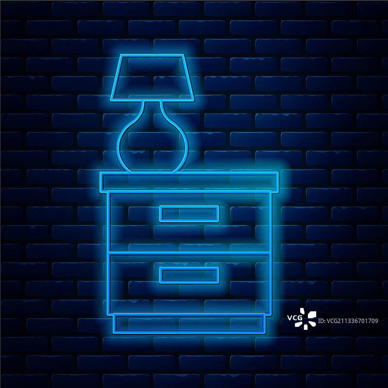 发光霓虹灯床头柜与台灯图片素材