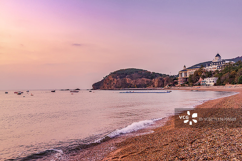 大连棒棰岛温泉海滩晨曦风光图片素材