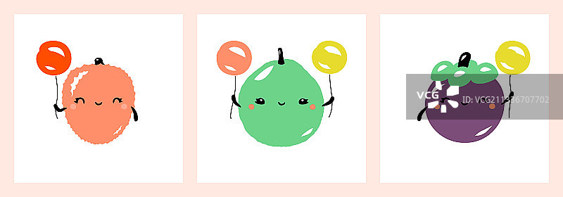 可爱卡通荔枝、番石榴和山竹图片素材