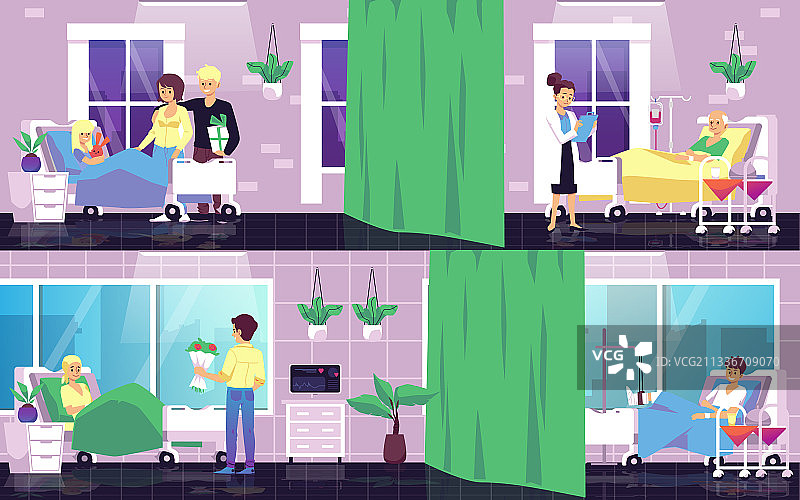 有病人家属和医生的医院病房图片素材