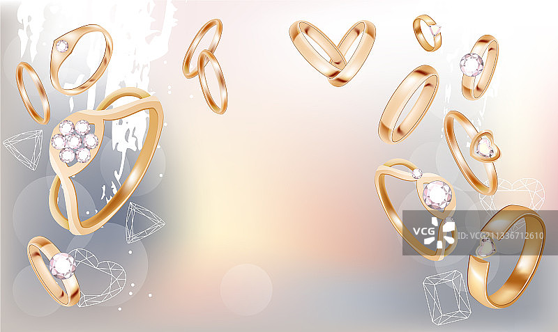 浅灰色背景上的金戒指模板图片素材