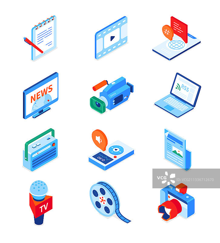媒体与新闻业-现代2.5D图标集图片素材