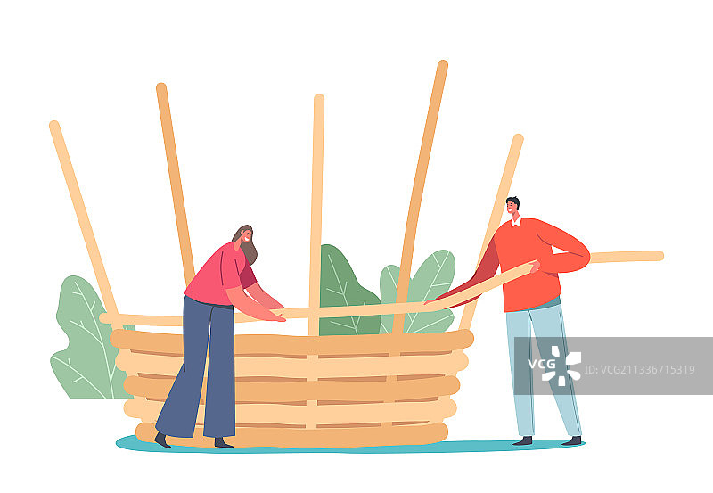 篮子编织概念：微型男女图片素材