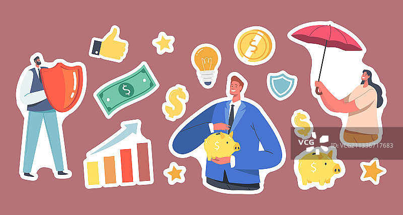 资金安全主题商务人士贴纸套装图片素材