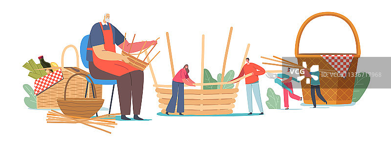 编织篮概念：老年男性制作图片素材