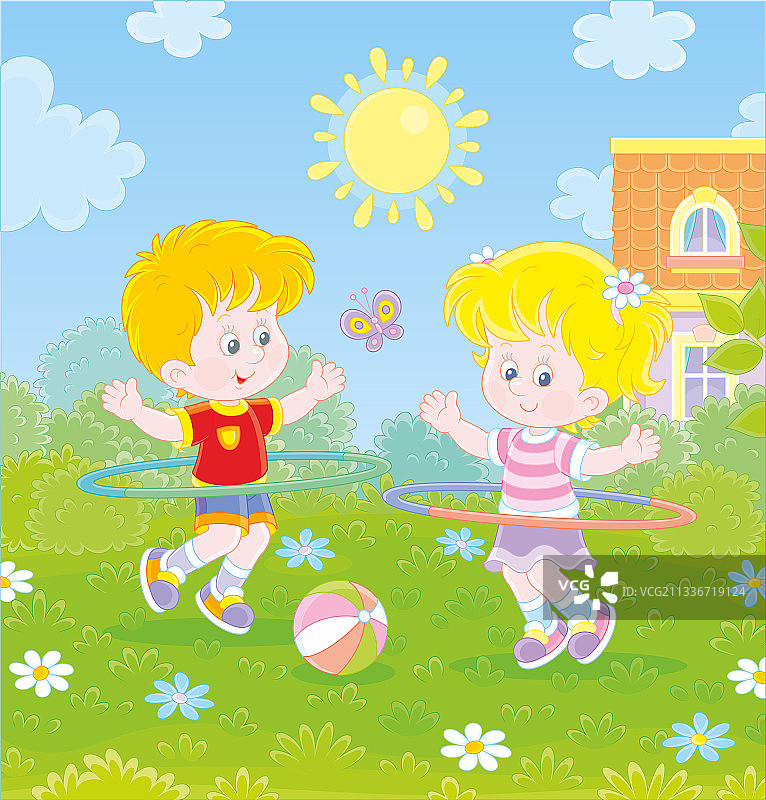 快乐的孩子们玩转呼啦圈图片素材