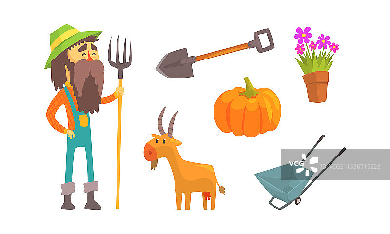 带农具的男性农民角色图片素材