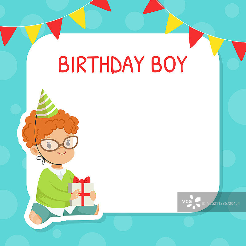 红发男孩的生日快乐节日卡片图片素材