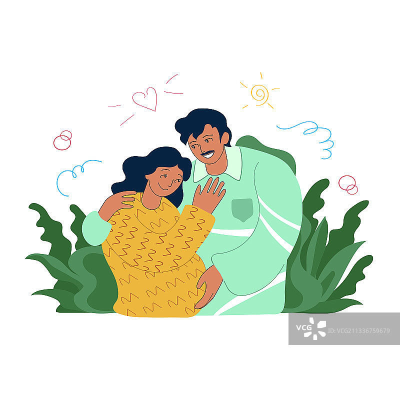 快乐的拉丁美洲夫妇拥抱庆祝怀孕图片素材