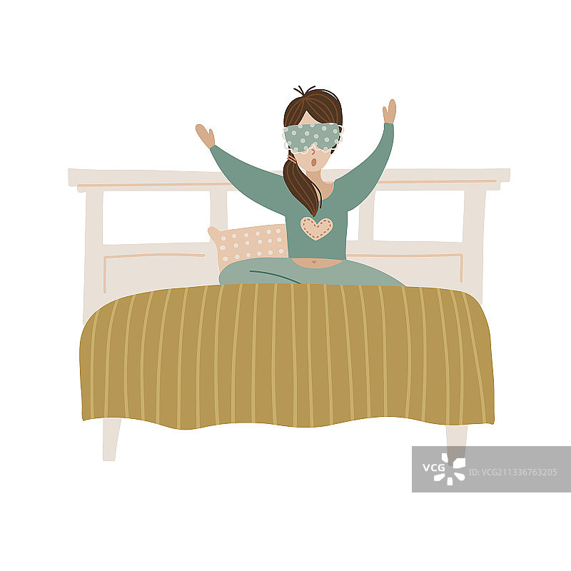 床上打哈欠的年轻女人图片素材