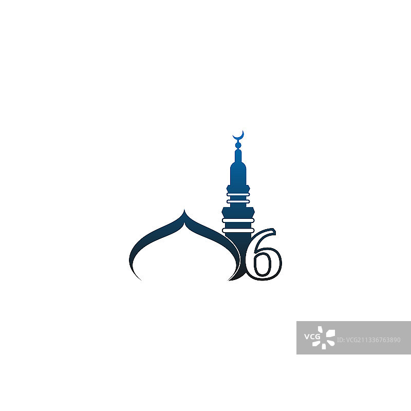 数字6与清真寺设计logo图片素材