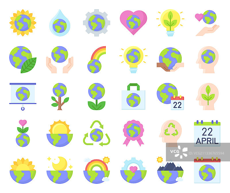 世界地球日相关图标集扁平风格图片素材