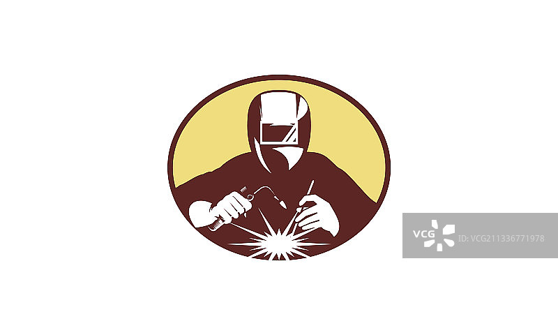 焊接工人复古风格标志图片素材